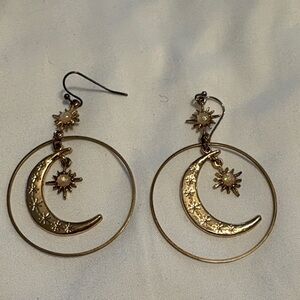 Gold Moon & Sun Hoop Drop Earrings - Women Jewelry